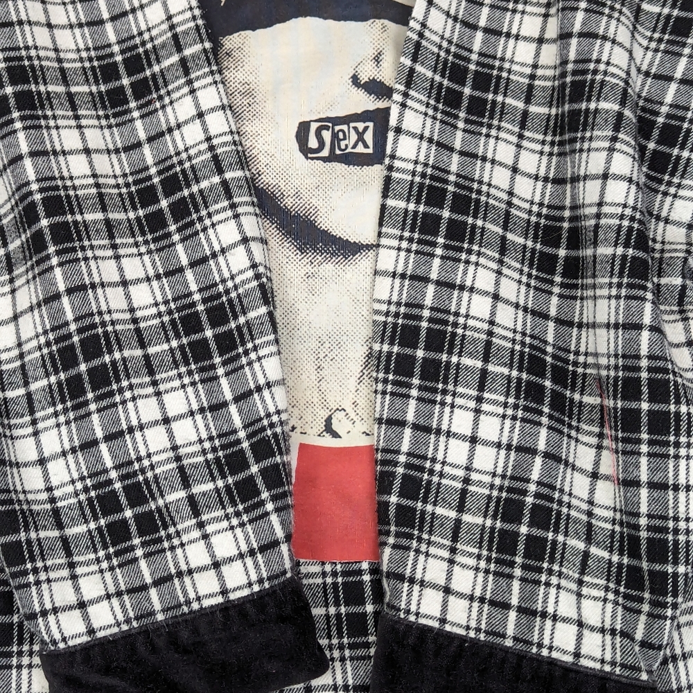 Sex Pistols God Save The Queen B&W Flannel Front Button Shirt w/Fringe XL - Picture 11 of 15